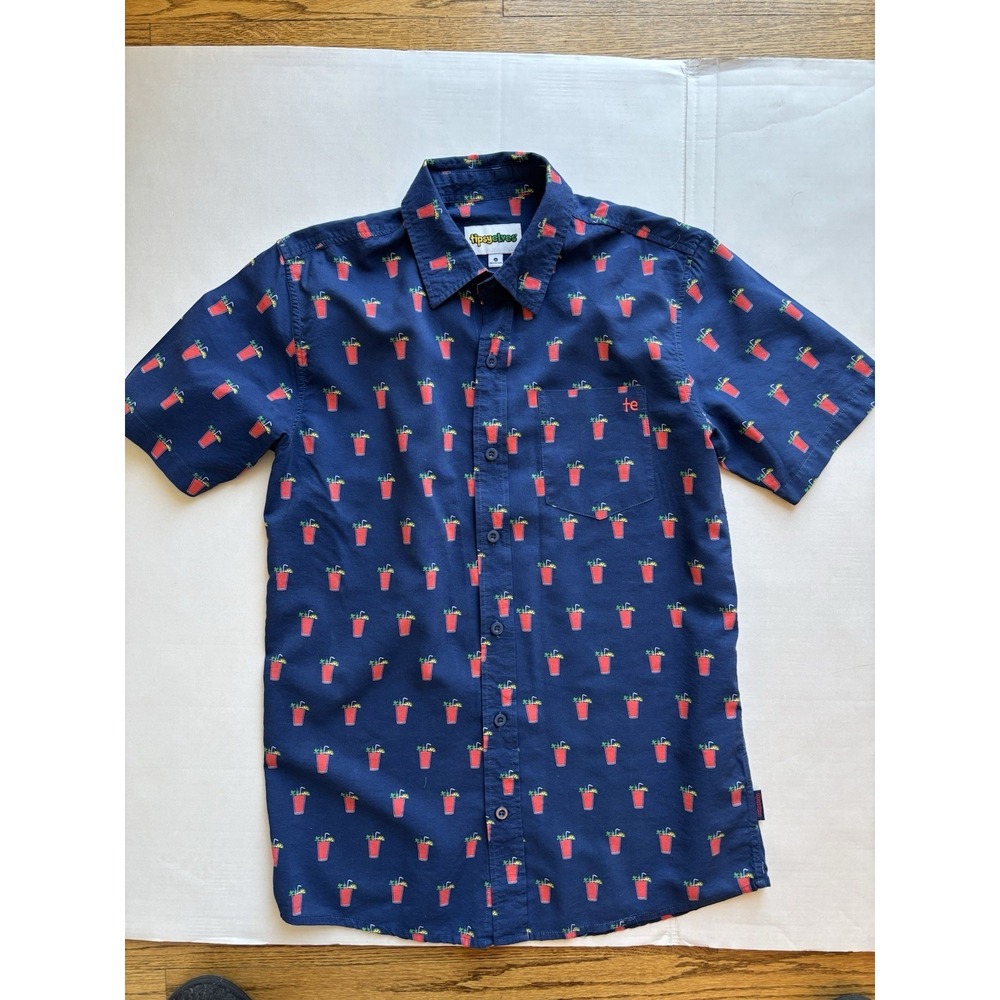 Tipsy Elves Short Sleeve Bloody Mary Vacation Beach Martini Shirt Sz M Button Up